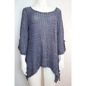 CAL STYLE - BLUE OPEN KNIT TUNIC SWEATER - LIGHT - 3/4 SLEEVE -SIZE L